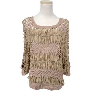 Y2K VTG INC Mixed Crochet Boho Sweater Neutral Chunky Knit Slouchy L